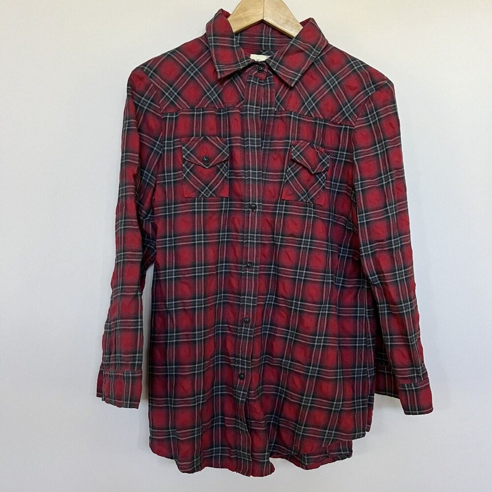 Elizabeth & James Red Plaid Flannel Button-Up Shirt Size L